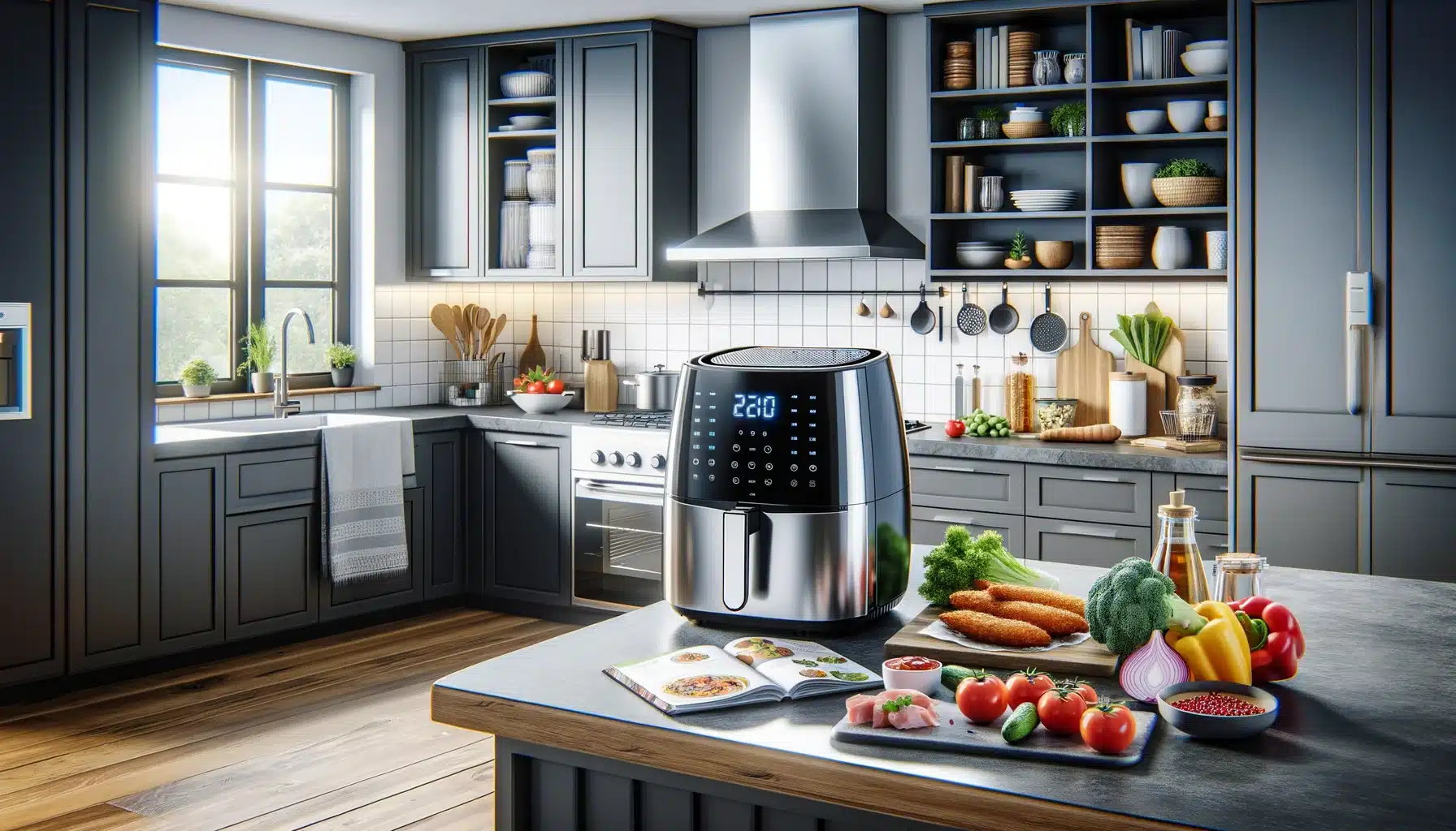forneça imagens na horizontal para ilustrar um artigo sobre: Air Fryer: Aliado da Saúde e Sabor na Cozinha Moderna